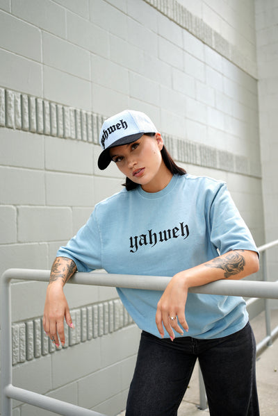 Yahweh Oversized Baby Blue Wash Tee