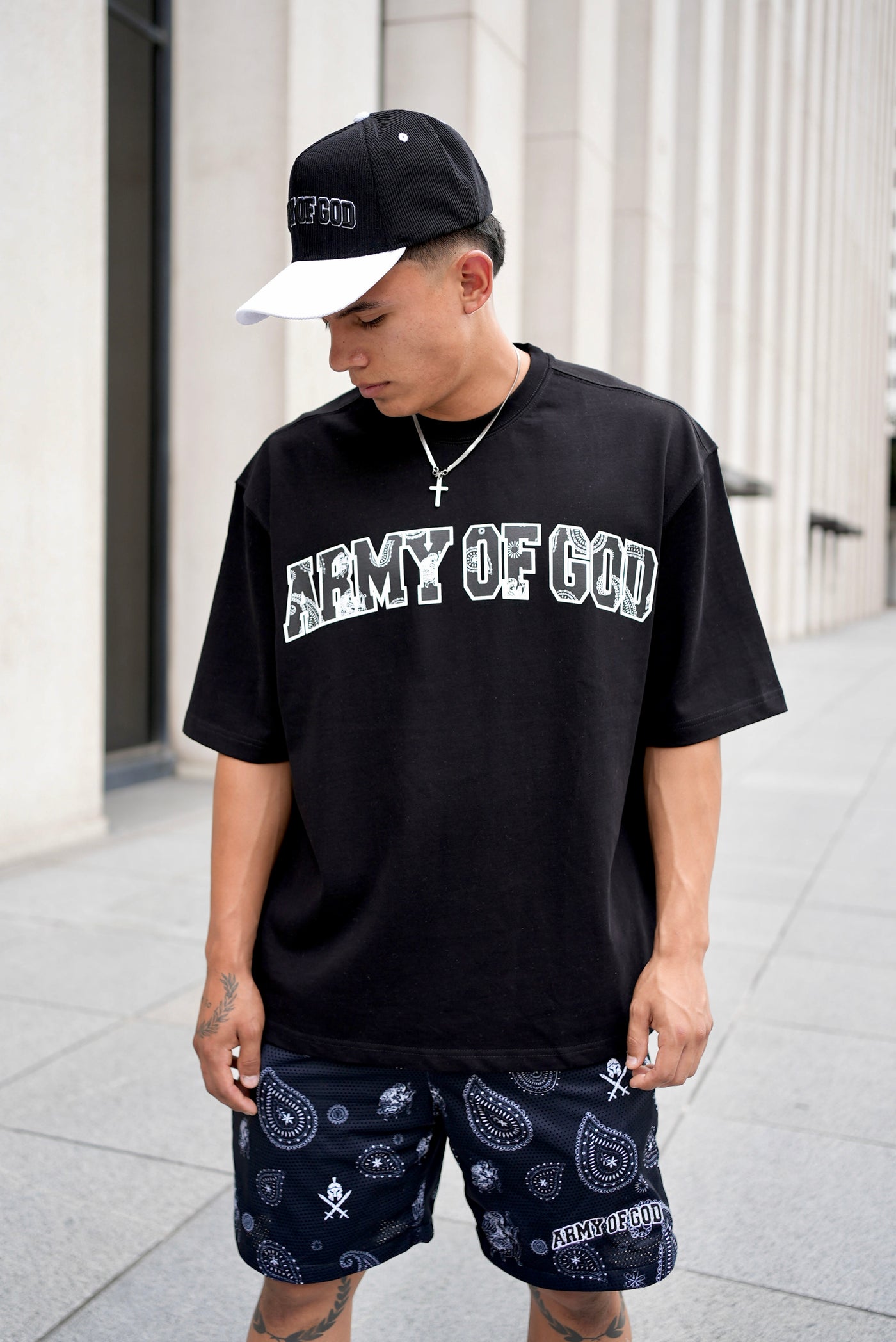 Army of God Paisley Angel Oversized Tee - Black