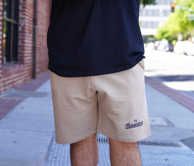Anointed Dark Navy Berry + Biscuit Cotton Shorts - Embroidered