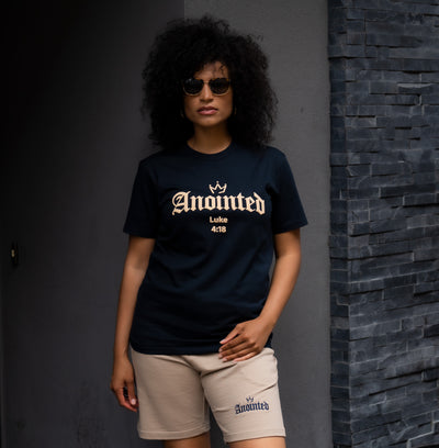 Anointed Dark Navy Berry + Biscuit Cotton Shorts - Embroidered