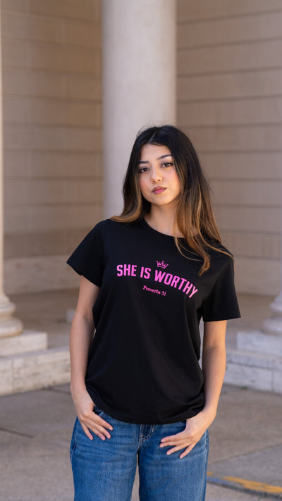 She is Worthy Black & Pink Edition - Black Tee