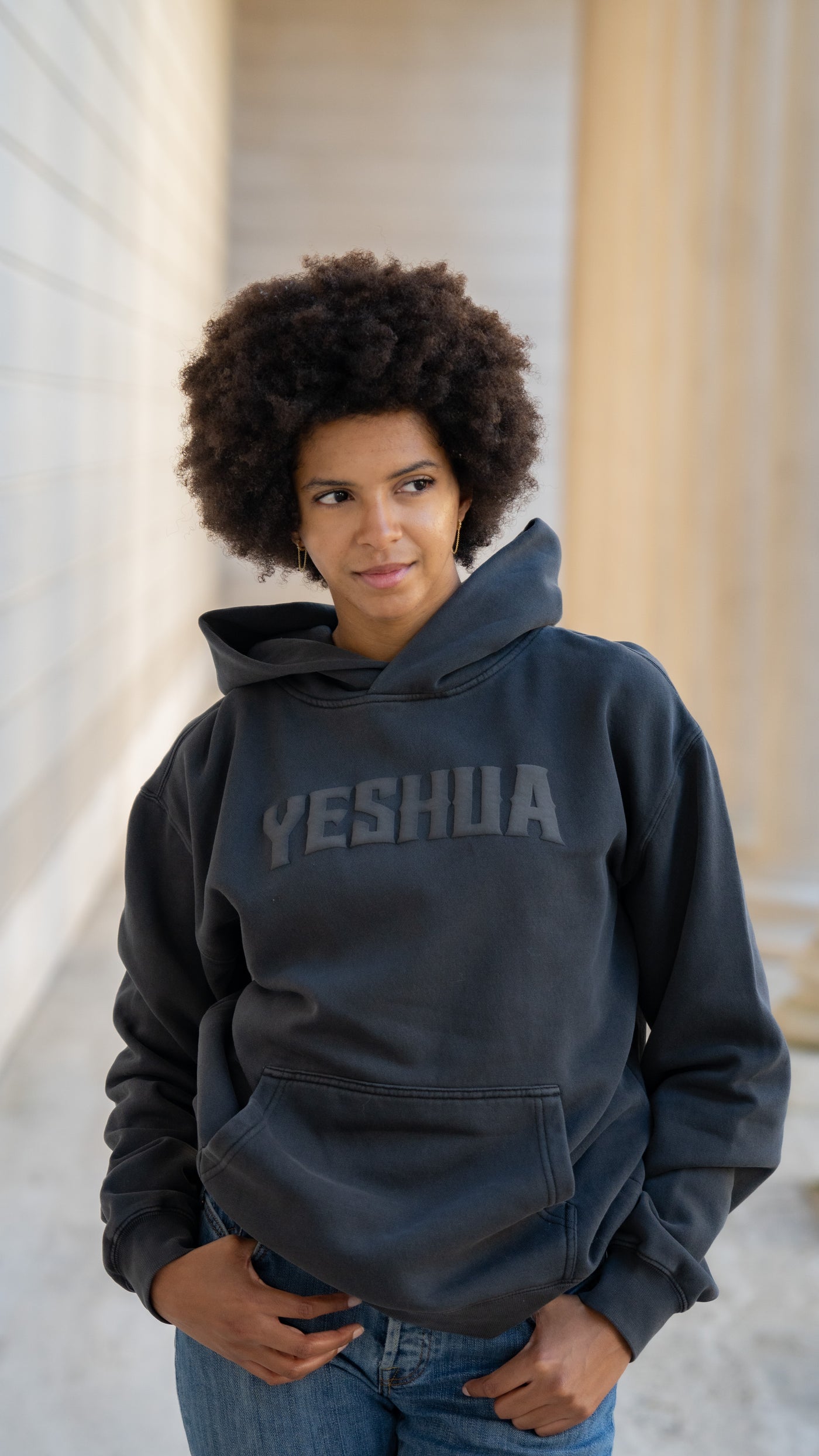 Yeshua Black Puff Print Hoodie - Dark Charcoal