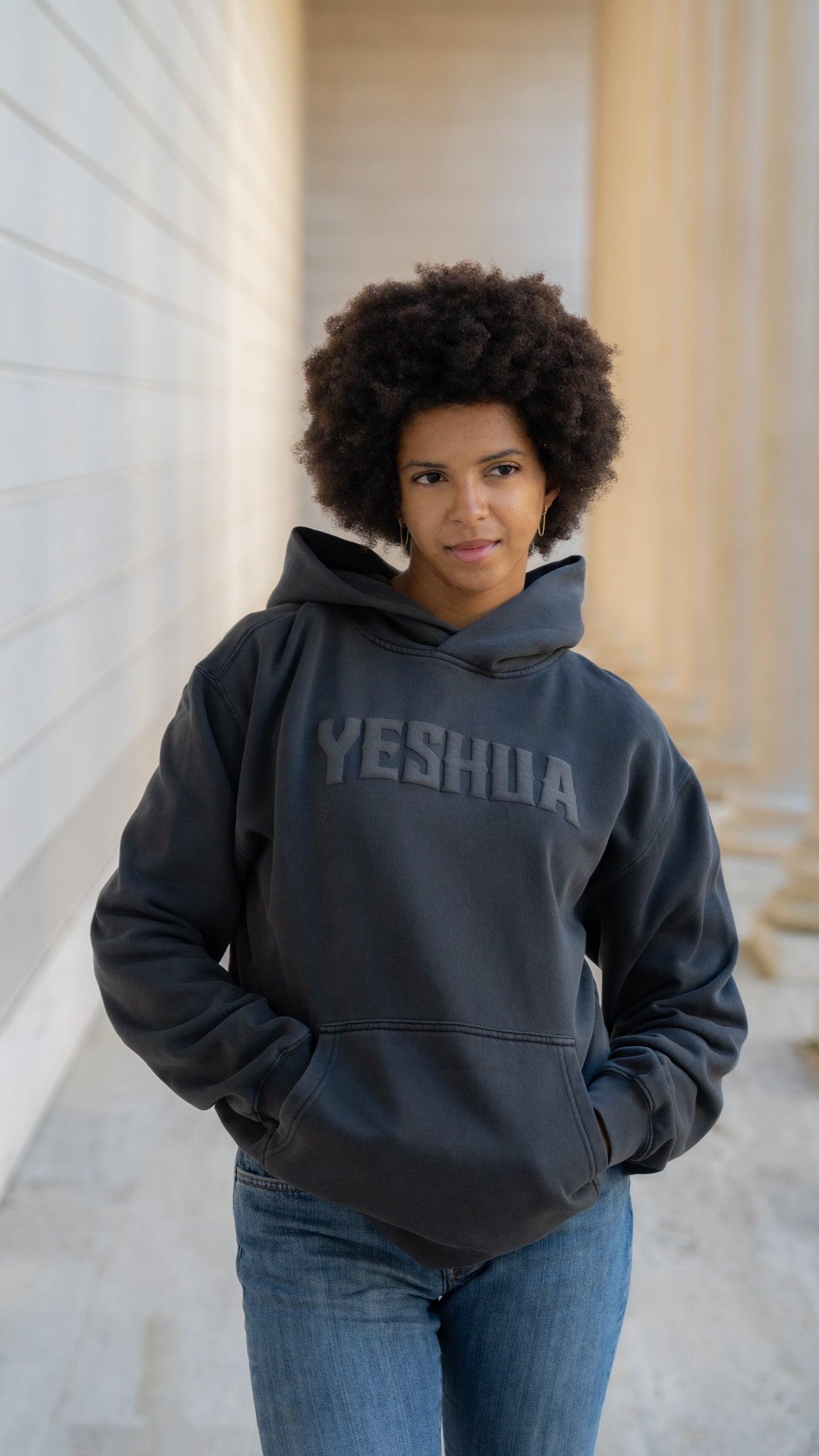 Yeshua Black Puff Print Hoodie - Dark Charcoal