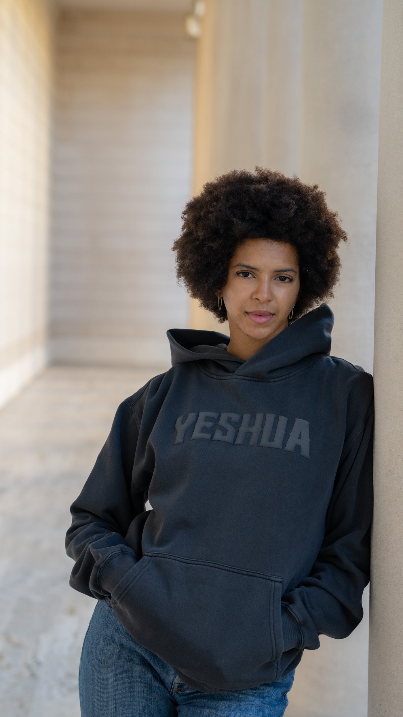 Yeshua Black Puff Print Hoodie - Dark Charcoal