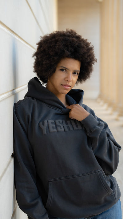 Yeshua Black Puff Print Hoodie - Dark Charcoal