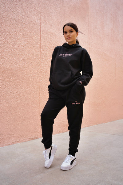 She is Worthy Jogger - Black & Pink