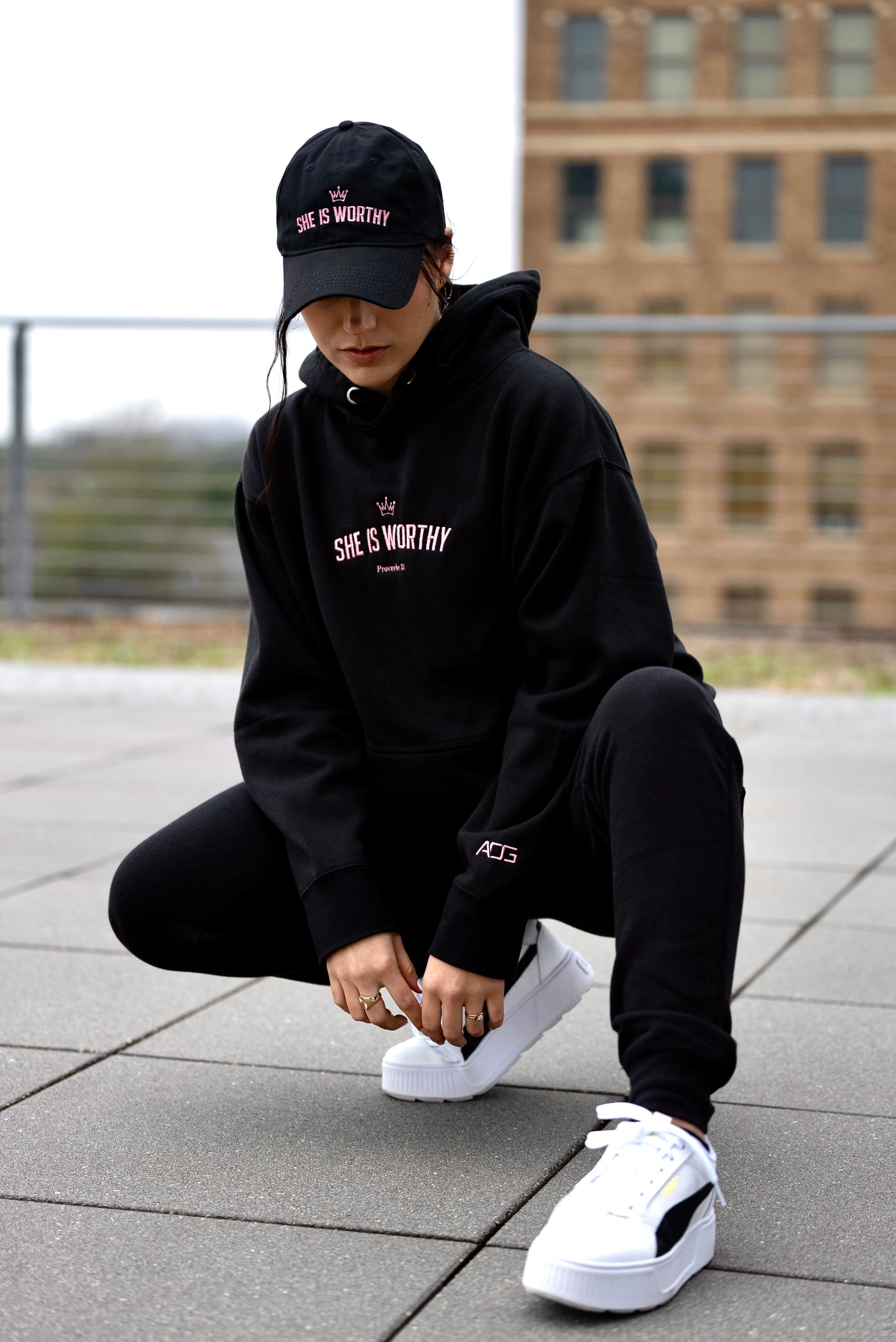 She is Worthy Jogger - Black & Pink