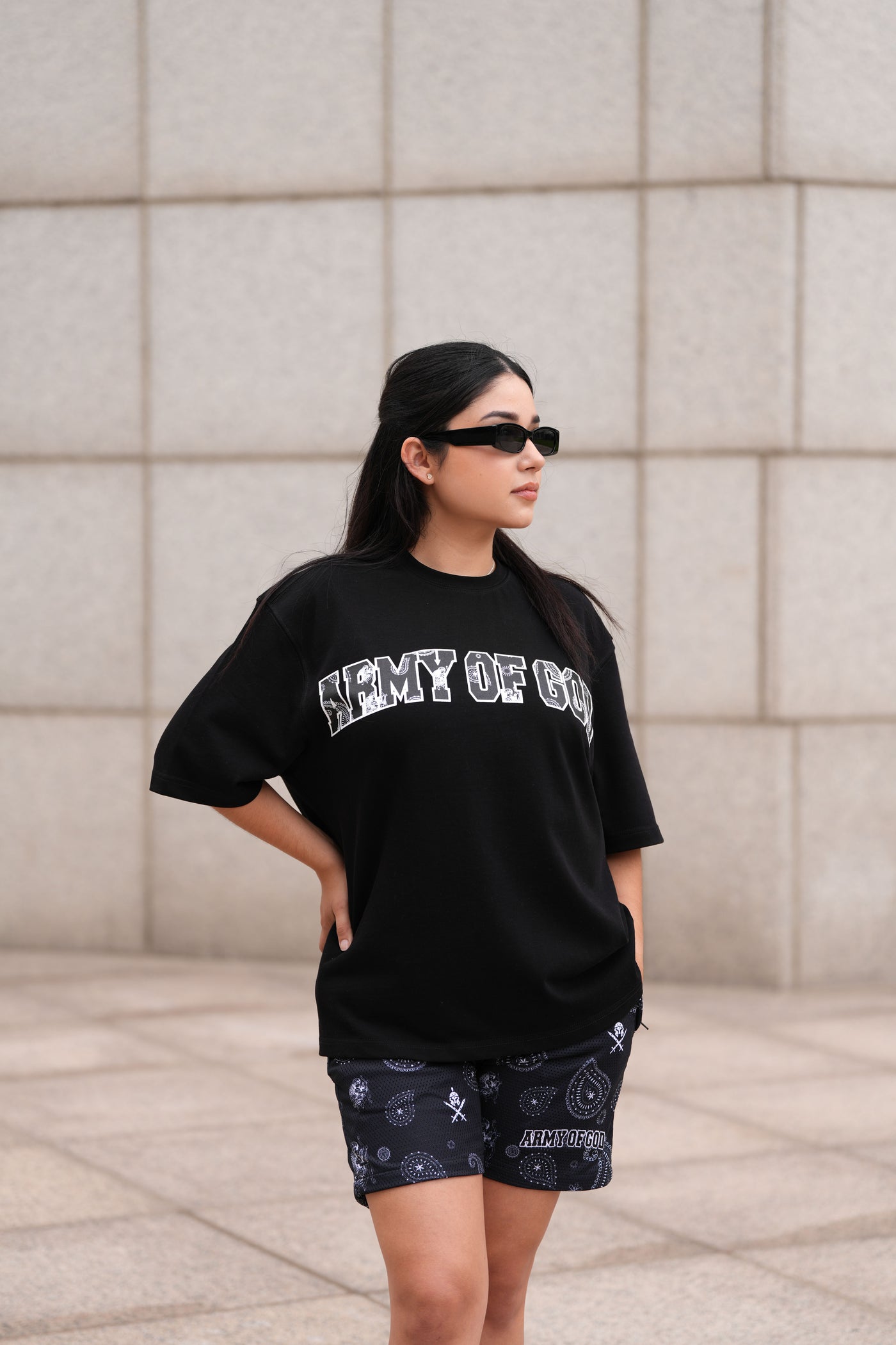 Army of God Paisley Angel Oversized Tee - Black