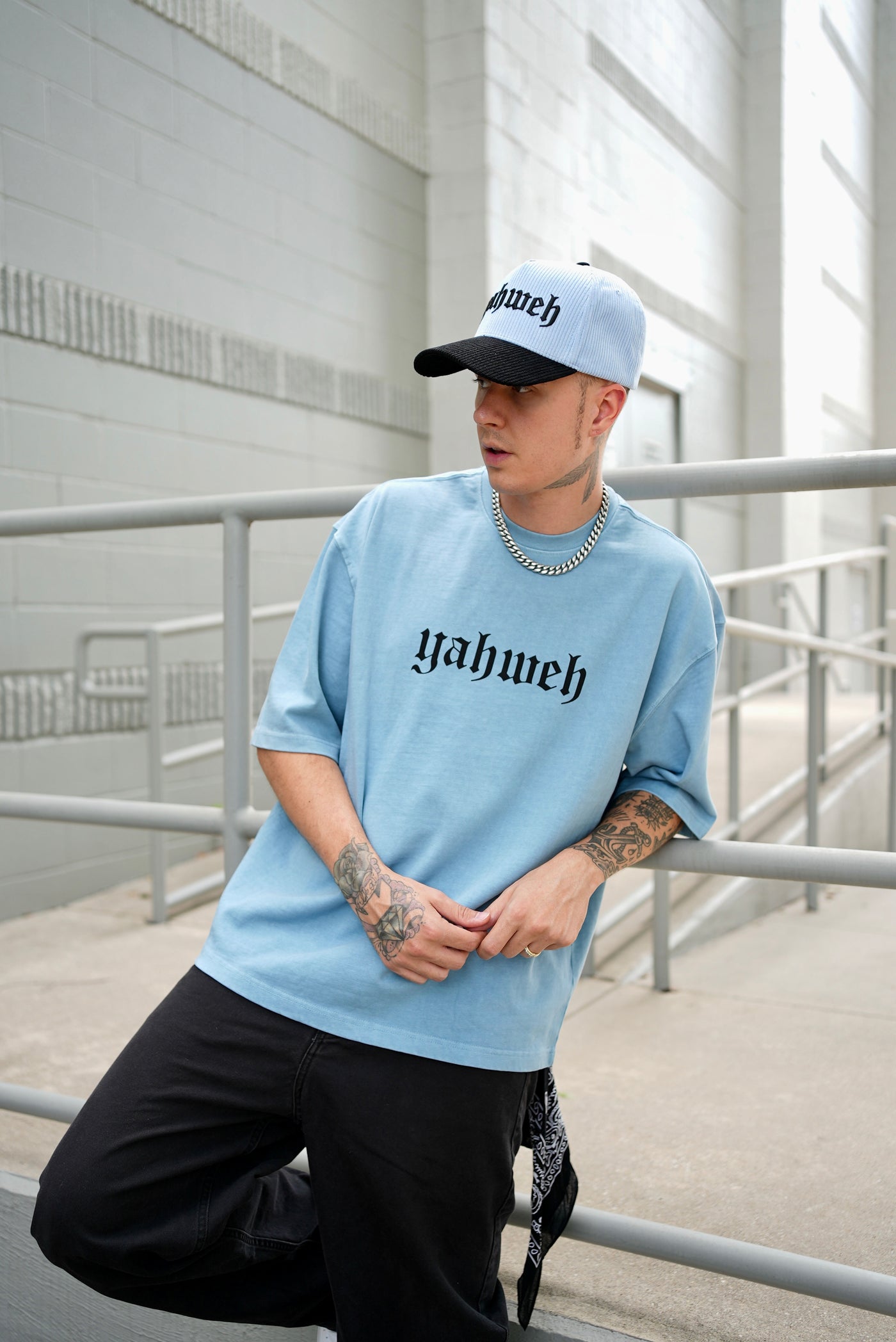 Yahweh Oversized Baby Blue Wash Tee