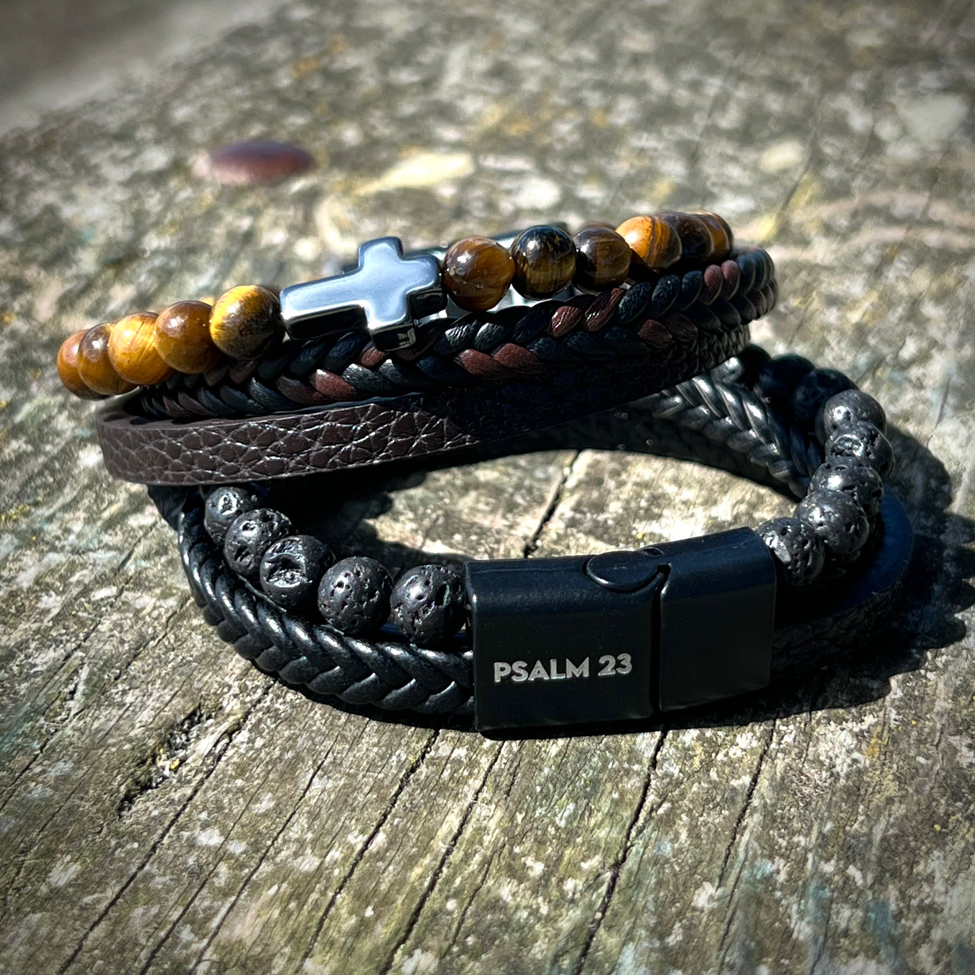 Stone + Leather Psalm 23 Wristpack -Brown