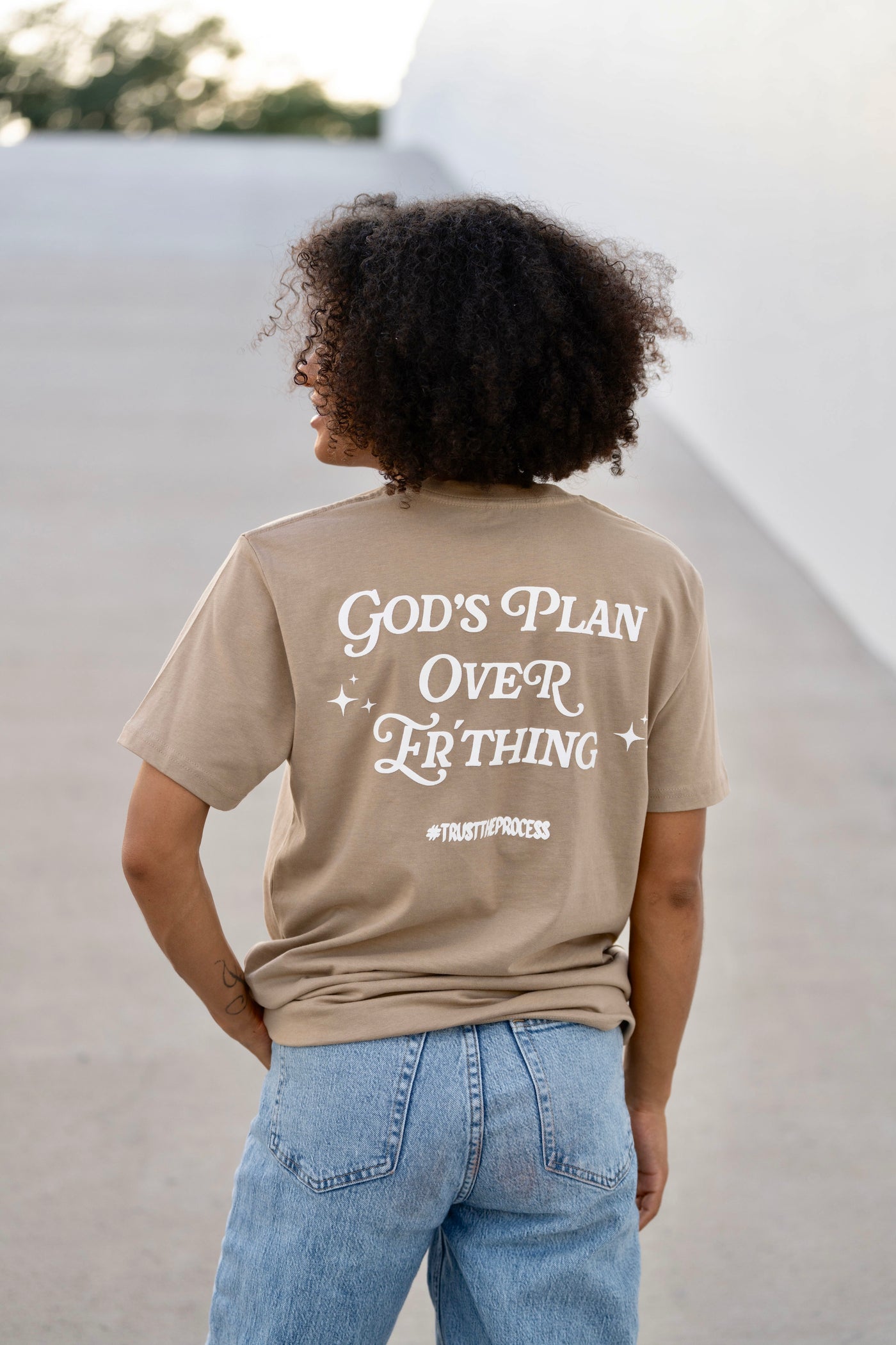 God's Plan Puff Print Message Tee -Sand