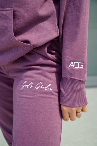 God's Girl Fig Purple Joggers - Embroidered