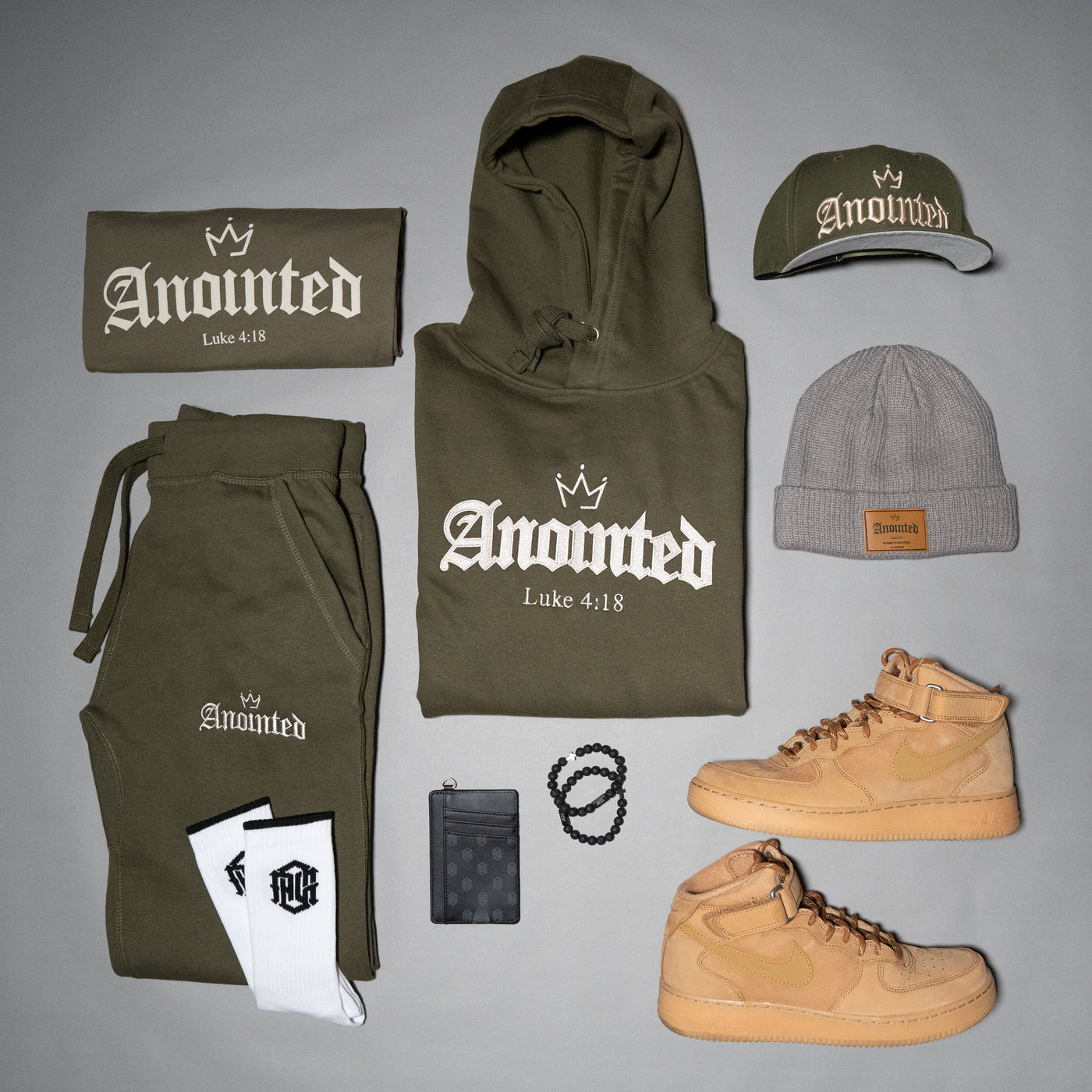 anointed military green hoodie and joggers set by army of god attire