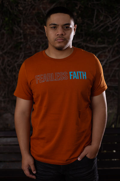 fearless faith autumn color tshirt with aqua print army of god attire