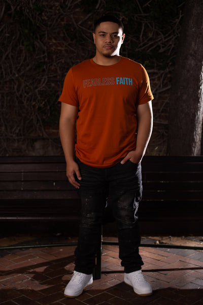 fearless faith autumn color tshirt with aqua print army of god attire