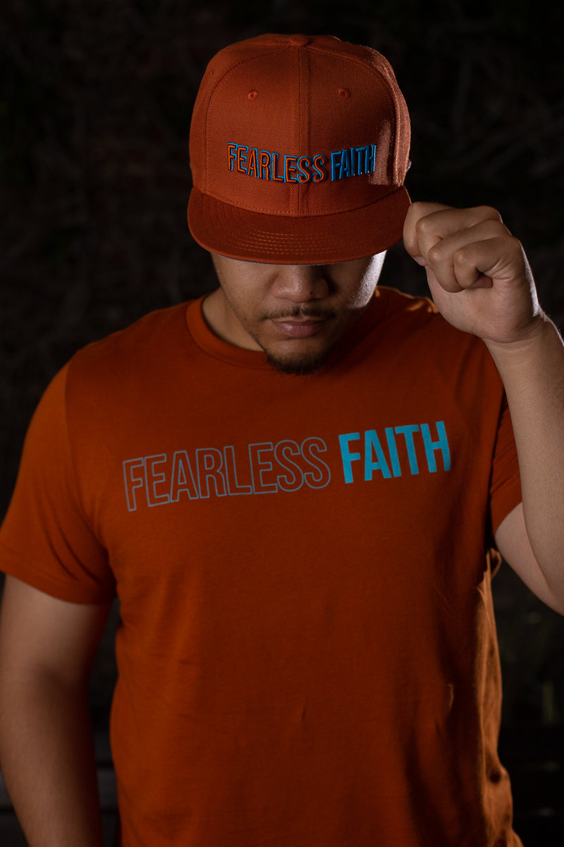 fearless faith autumn color tshirt with aqua print army of god attire