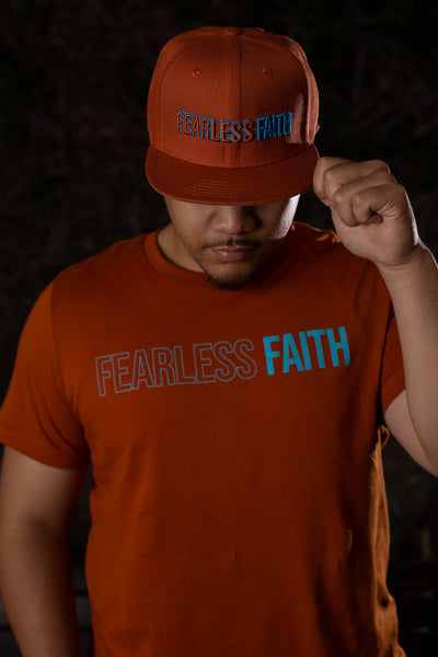 fearless faith autumn color tshirt with aqua print army of god attire
