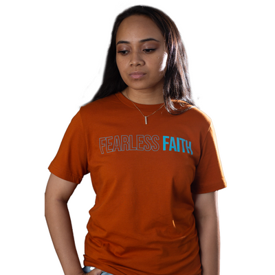 fearless faith autumn color tshirt with aqua print army of god attire