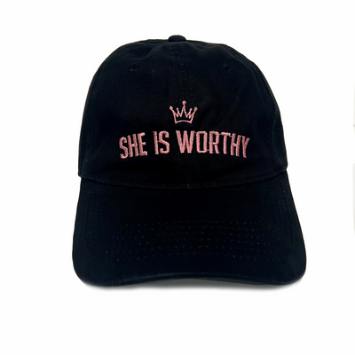 She is Worthy Brushed Twill Hat - Black & Pink