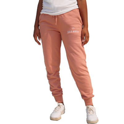 SHE IS WORTHY DUSTY ROSE JOGGERS - EMBROIDERED